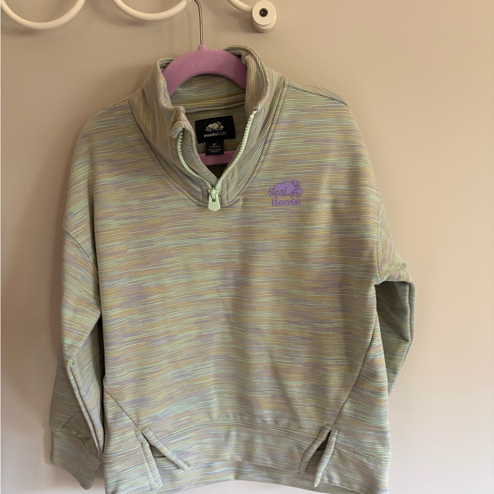 Roots Kids Pastel Stripe Half-Zip Sweatshirt and tights - Lavender & Mint